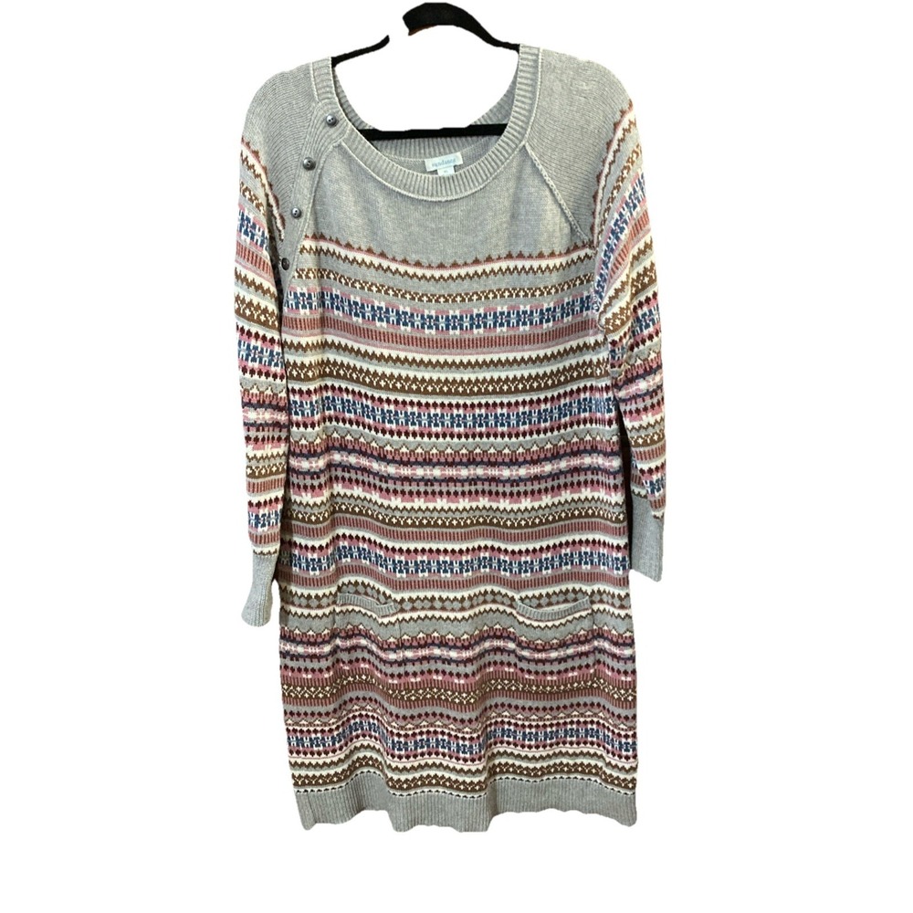 Sundance Elise Lighthouse‎ Fair Isle Wool Knit Dress Sz XL Sweater Dress Nordic